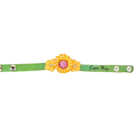Genuine Handmade Leather Sunflower Bracelet - Festival Small Gift, Jewelry with personalize name drop