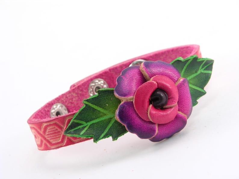 Genuine Handmade Leather Rose Bracelet Jewelry with personalize name drop Valentine's Day gift
