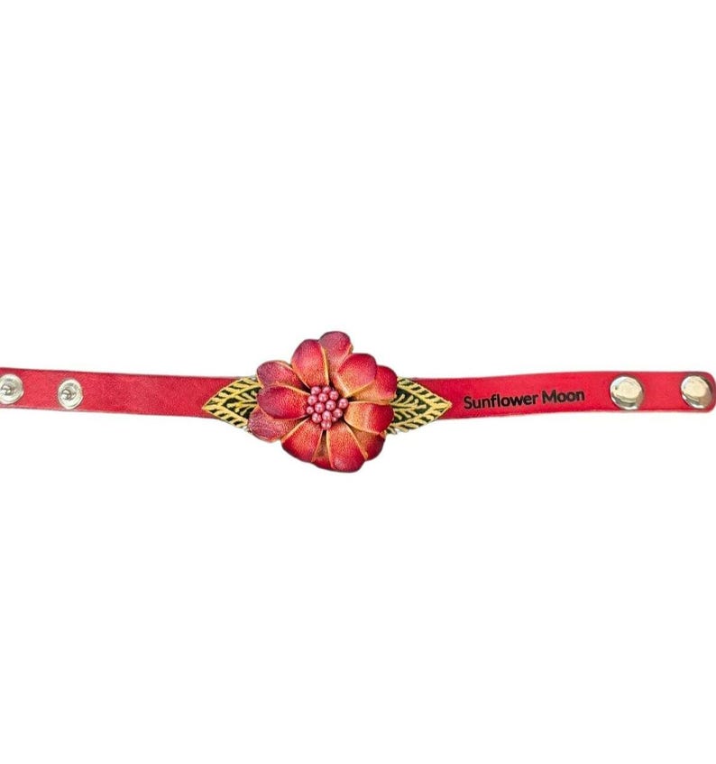 Genuine Handmade Leather Rose Bracelet Jewelry with personalize name drop Valentine's Day gift