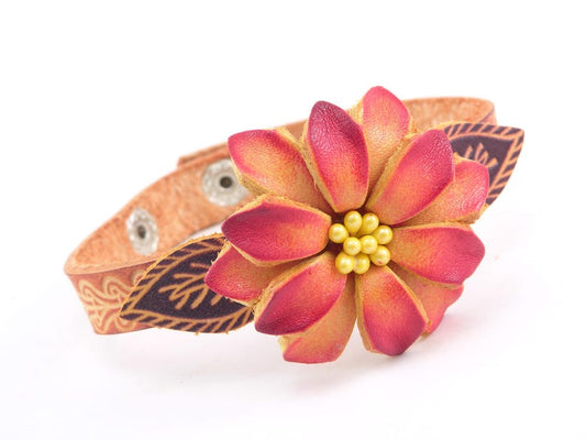 Genuine Handmade Leather Rose Bracelet Jewelry with personalize name drop Valentine's Day gift