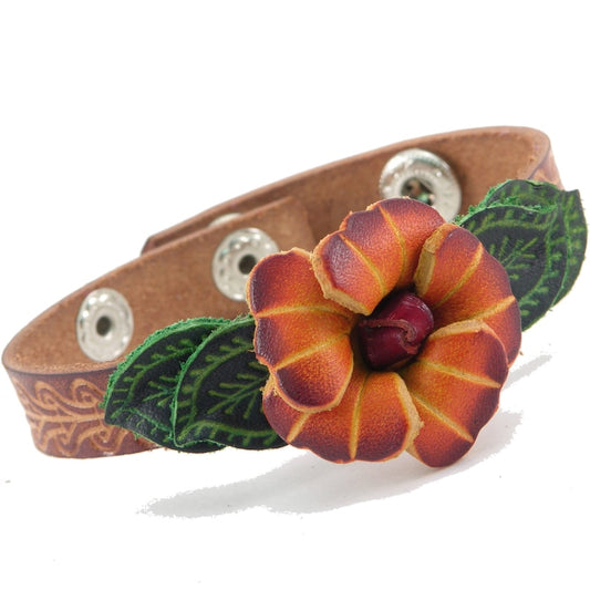 Genuine Handmade Leather Flower rainbow Bracelet