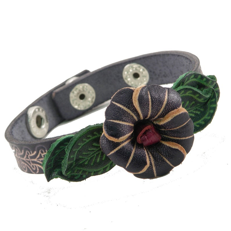Genuine Handmade Leather Flower rainbow Bracelet