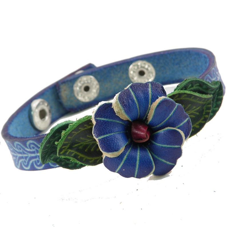 Genuine Handmade Leather Flower rainbow Bracelet